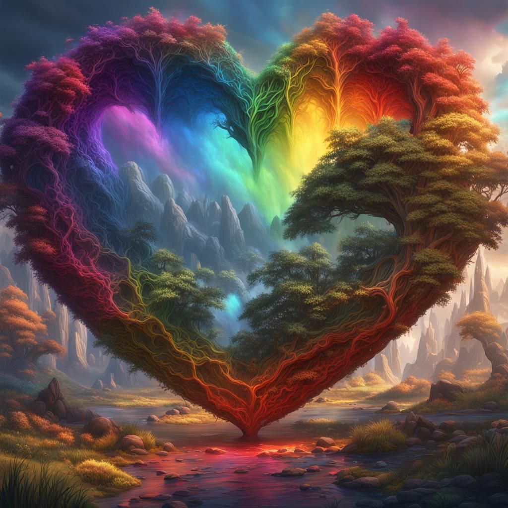 Rainbow Heart: Detailed Matte Painting in Deep Color