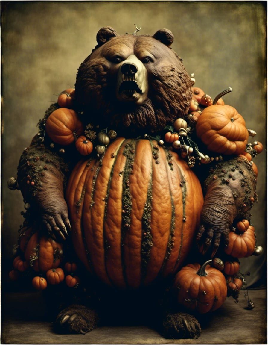 Obese Pumpkin-Bear Hybrid Portrait