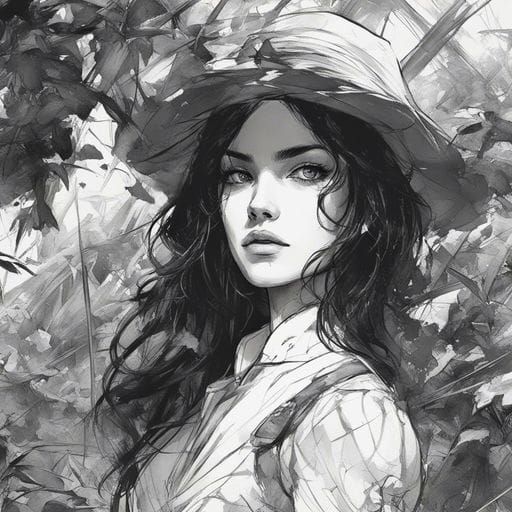 Beautiful Dark-Haired Girl Portrait in Splash Art Style