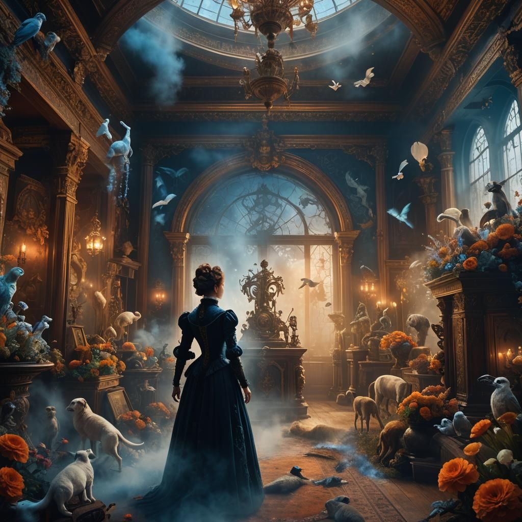 Mysterious Victorian Woman in Ornate Chamber