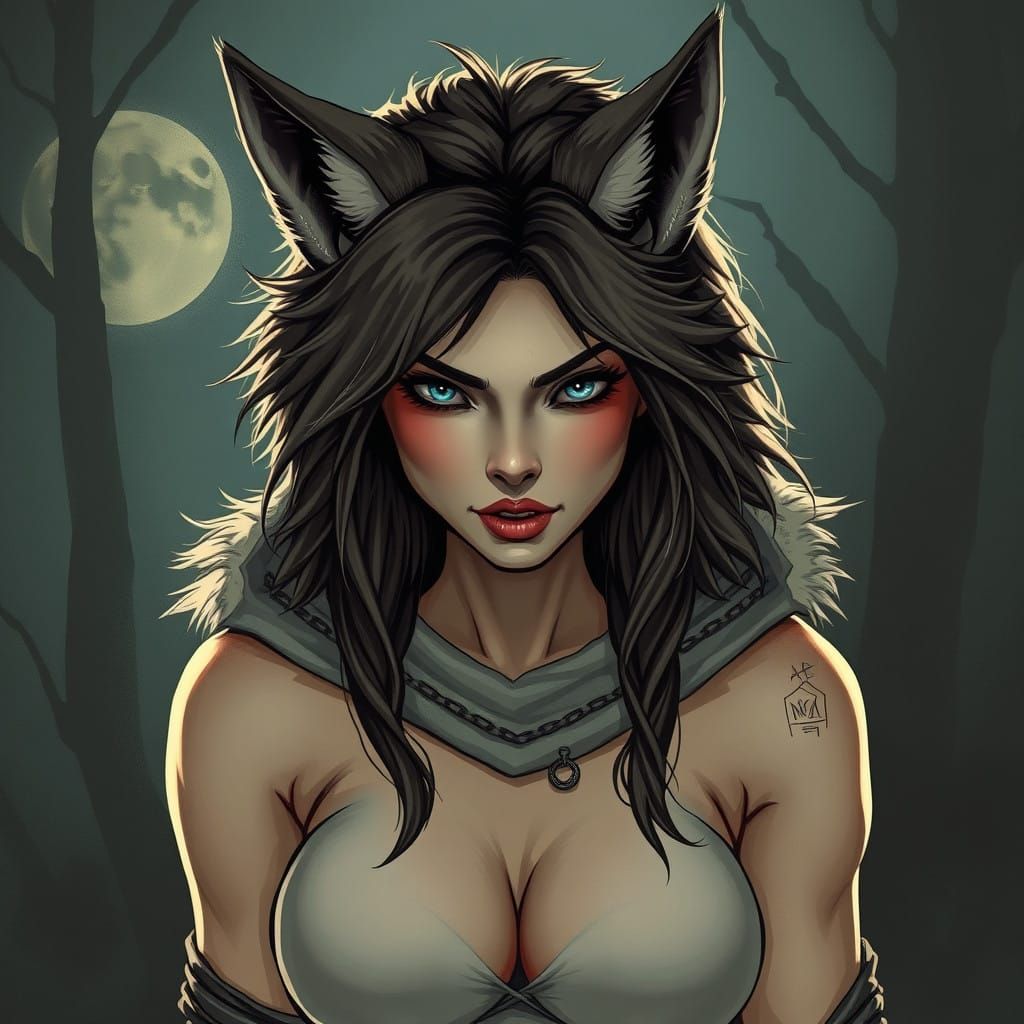 Lunar Cycle Goddess in Fierce Werewolf Form