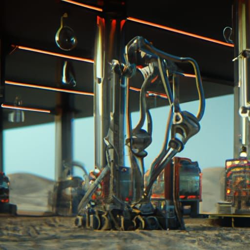 Futuristic Gas Station on Mars in Sci-Fi Style