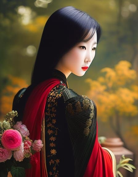 Chinese Beauty in Red Dress, Professional Portrait