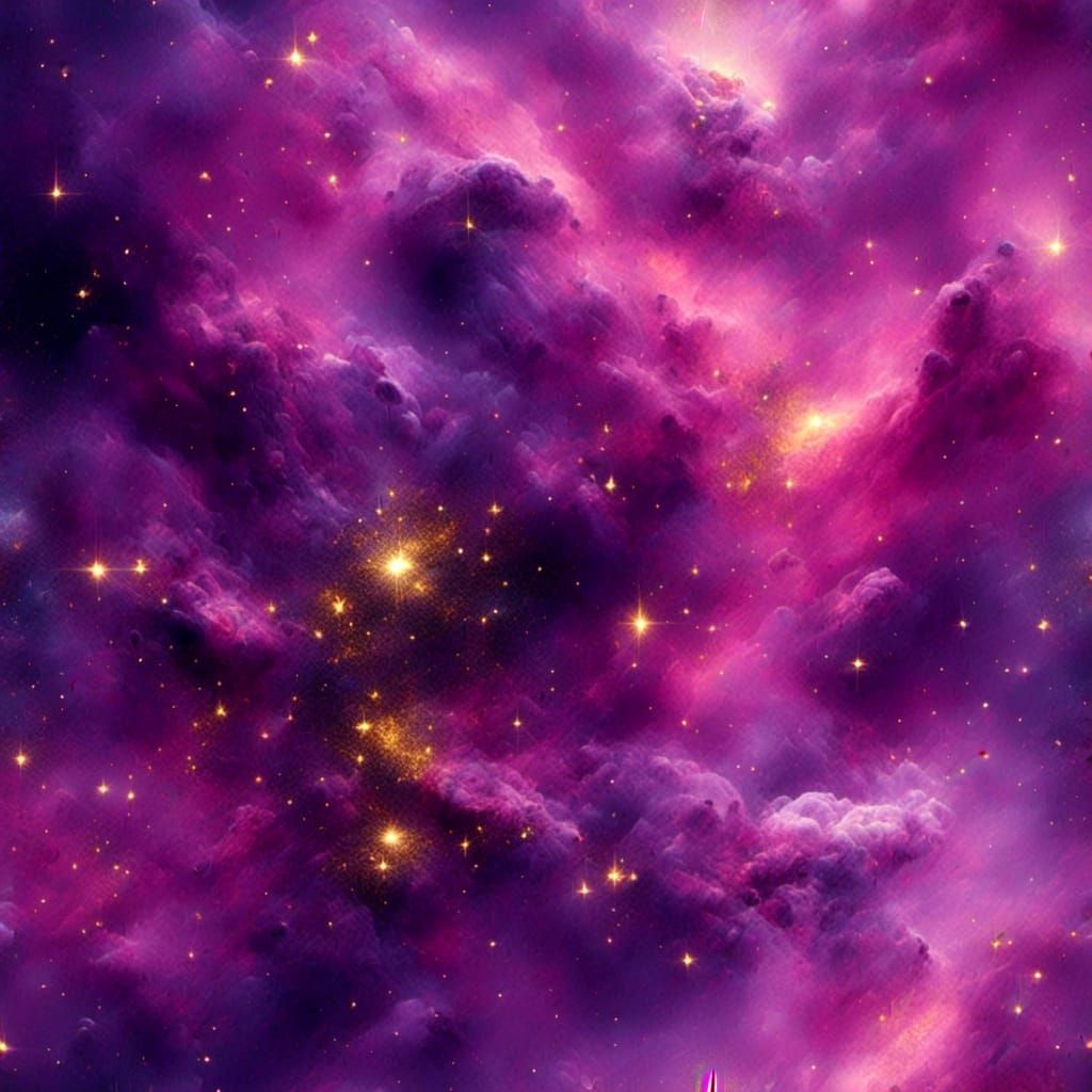 Beautiful Lilac Galaxy with Gold Nebulas