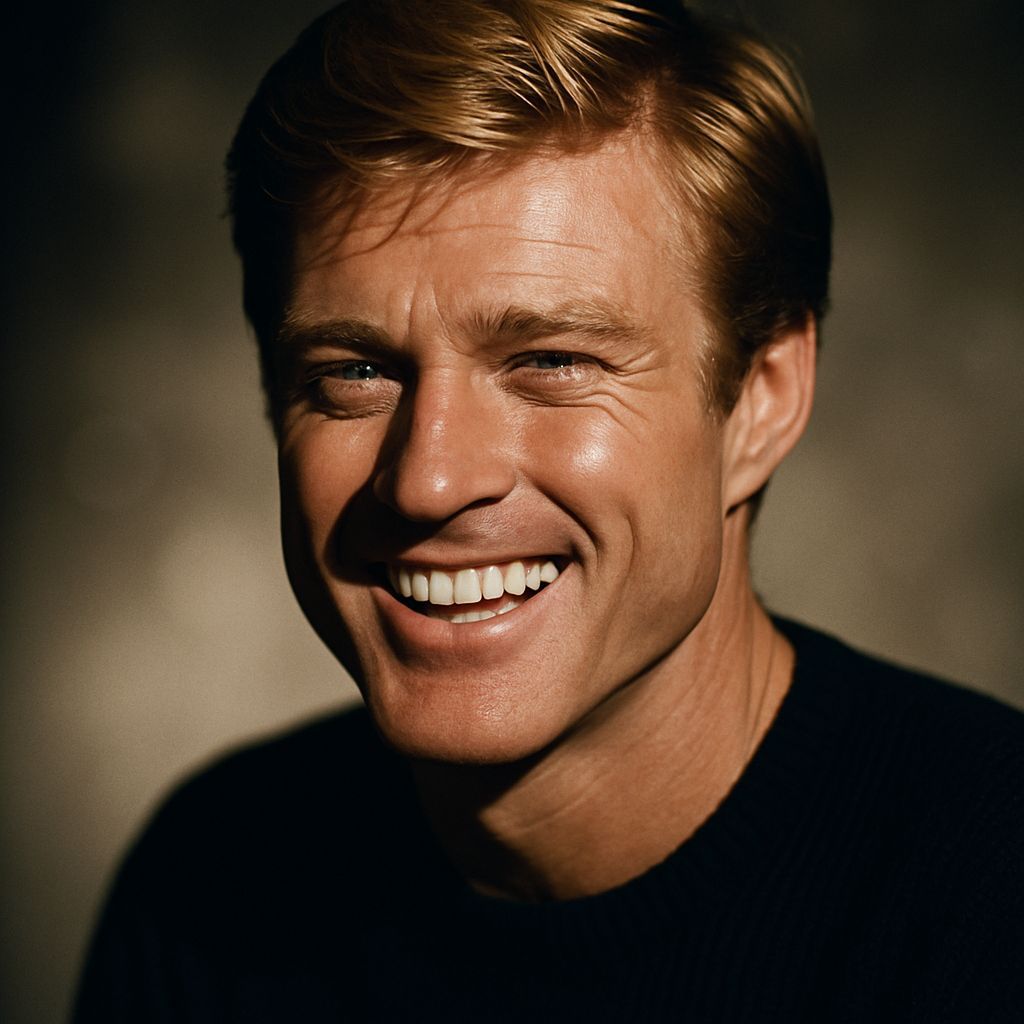 Young Robert Redford Grinning in Cinematic Style