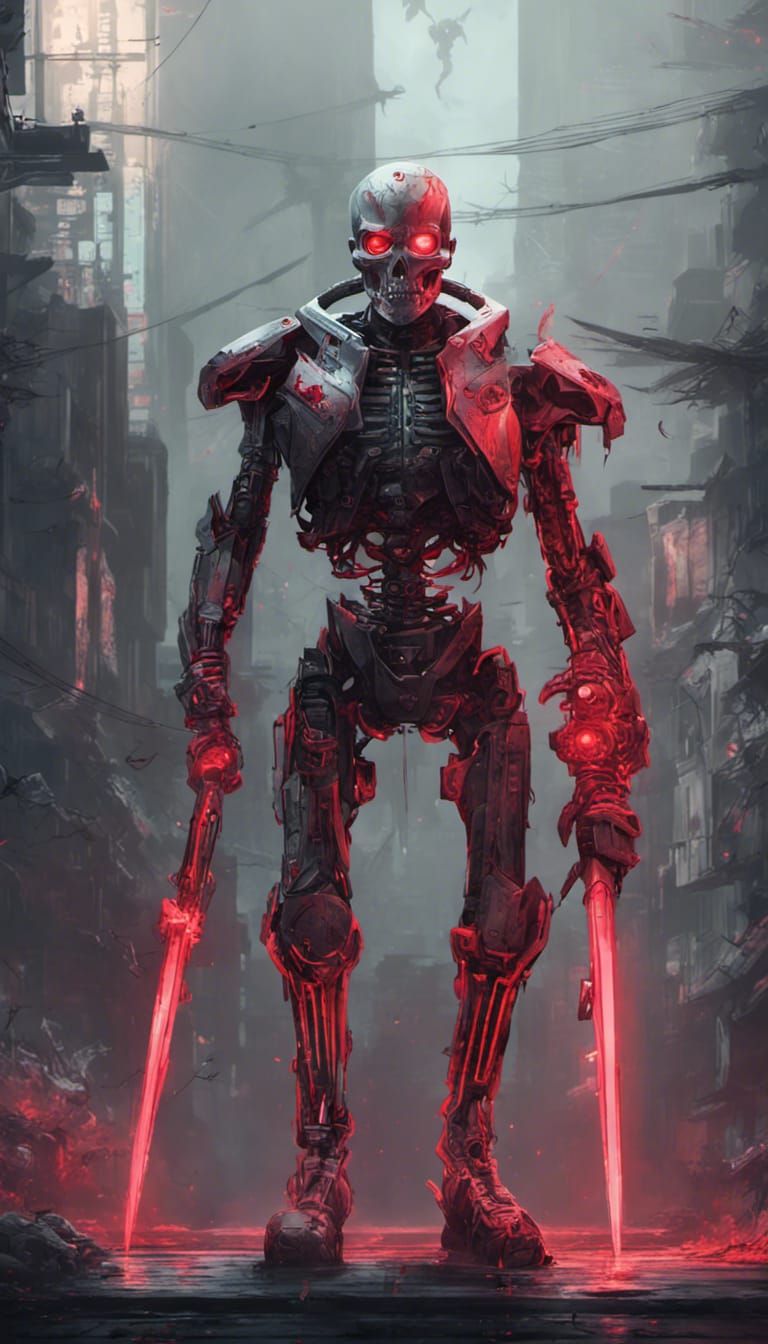 Cyberpunk Skeleton Warrior Concept Art