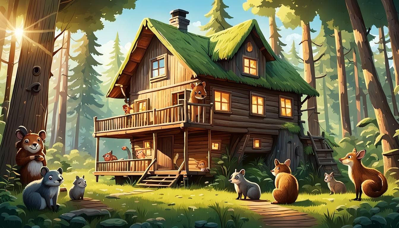 Charming Forest Animals Illustration in Sunlight