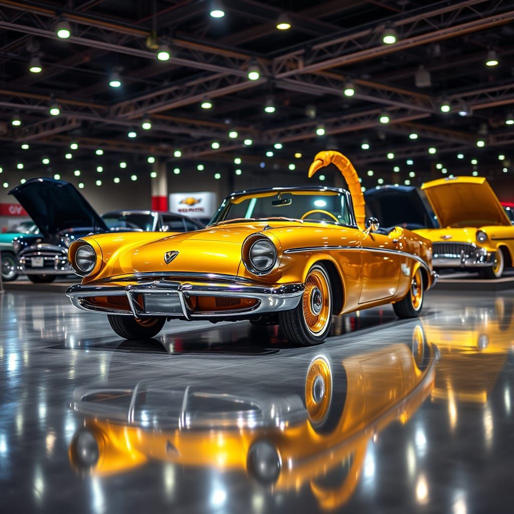 1957 Studebaker golden scorpion in the center dias at the in...