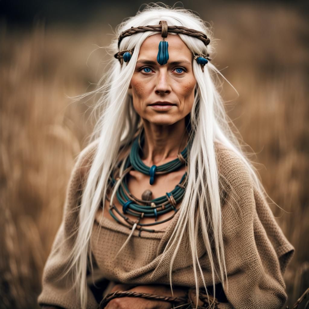 Neolithic Woman with Tattoos and Wicker Skirt