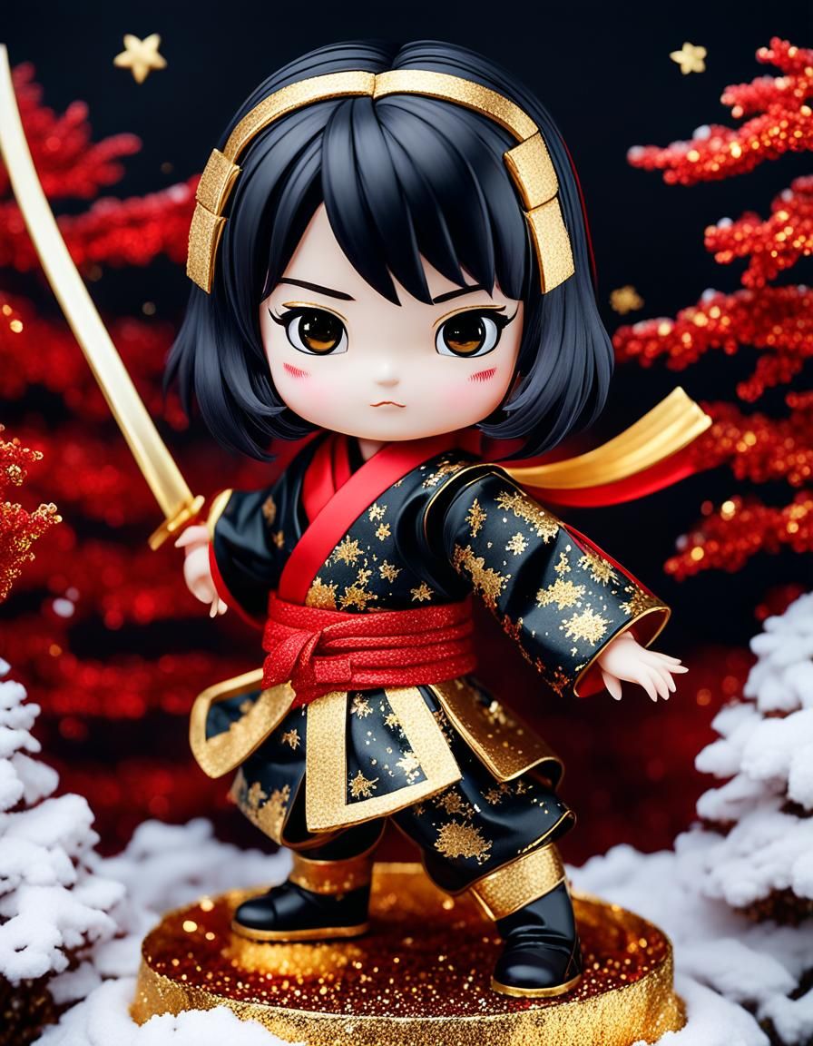 Chibi Kunoichi in Brutal Blizzard, Collage Artwork
