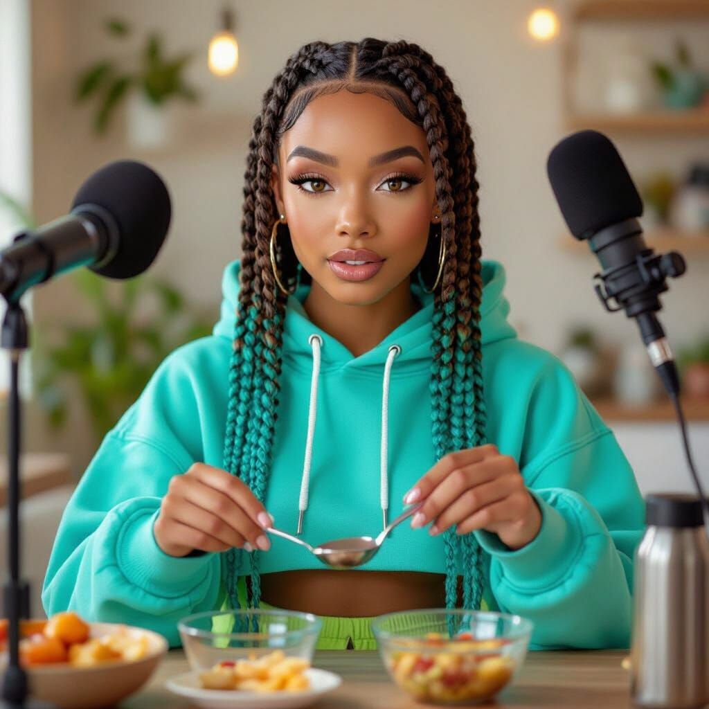 Talia Tate ASMR Influencer in Turquoise Hoodie