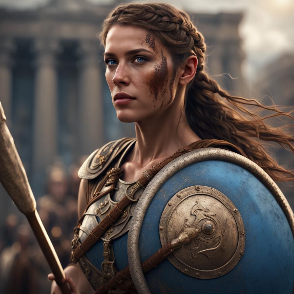 Beautiful Giant Female Roman Gladiator with Spear