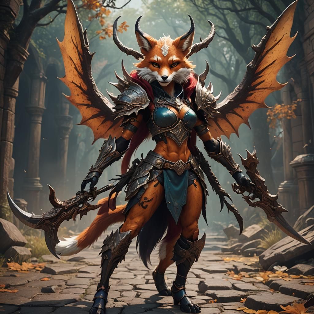 Anthro Fox Demon with Horns as Detailed Painting