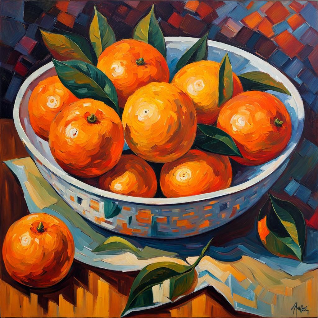 Oranges Still Life in Expressionist Impasto Style