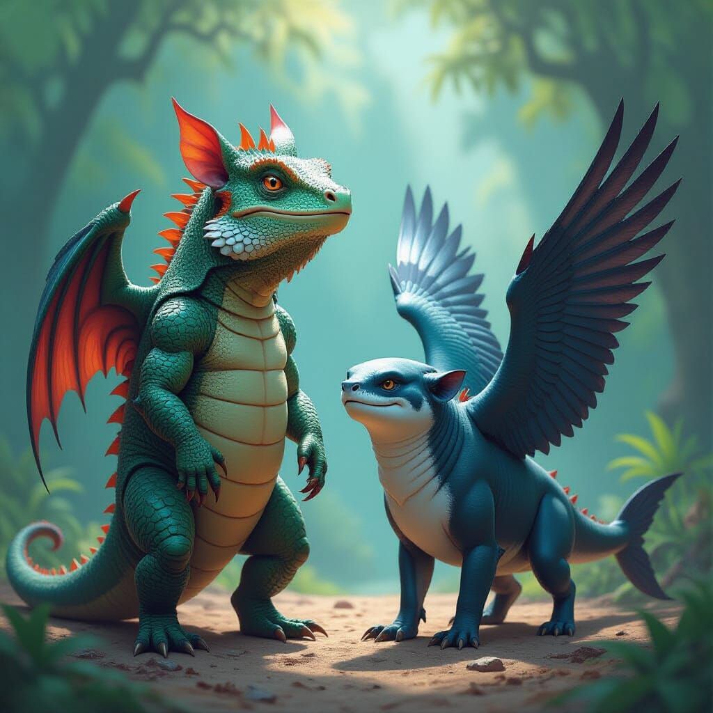 Fantastical Hybrid Creature: Lizard-Insect-Pig-Bird Friend