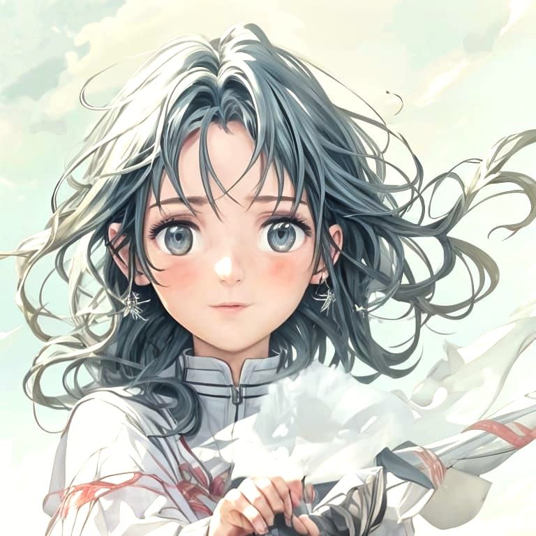 Ethereal Air Swordswoman in Dreamy Watercolor Style