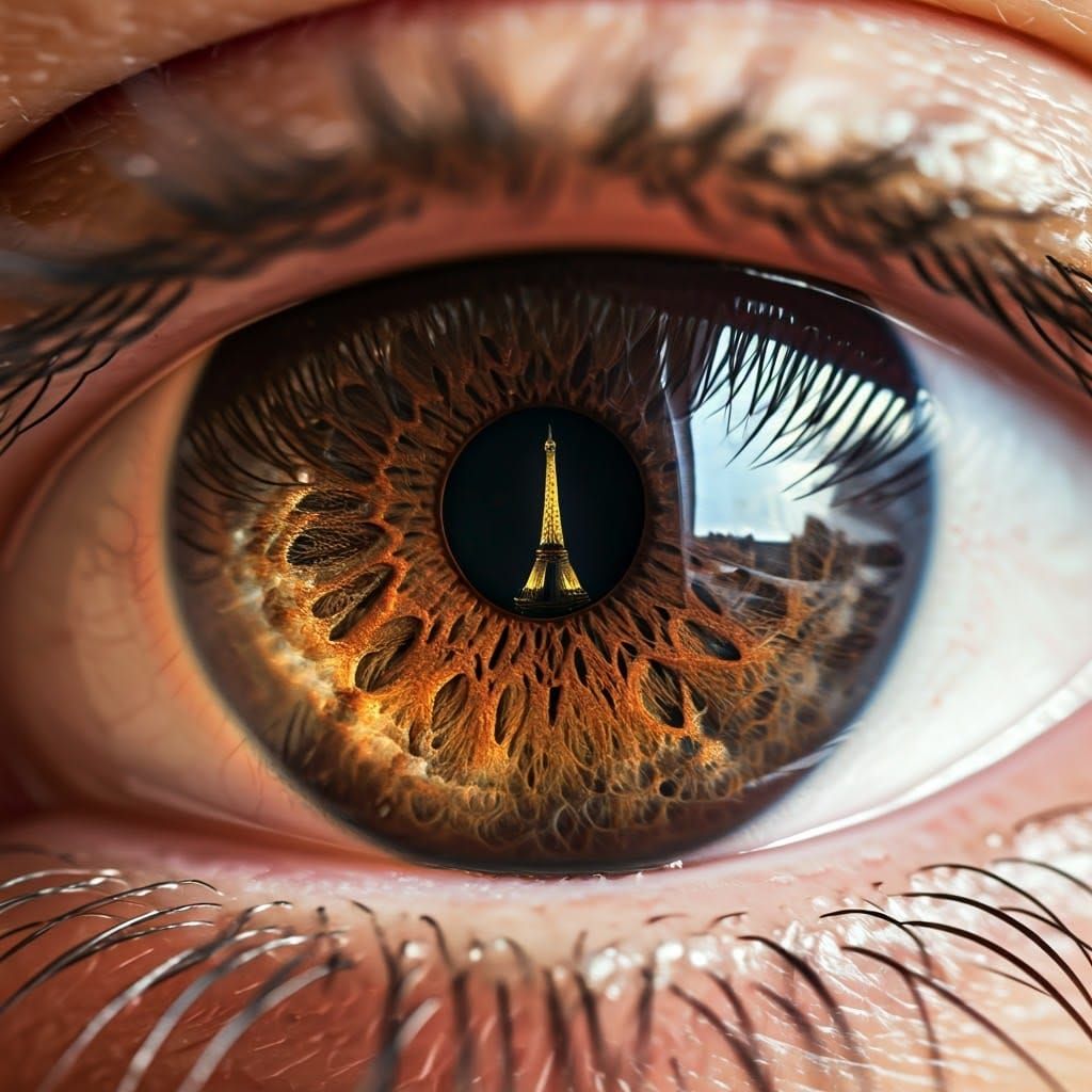 Realistic Human Eye with Reflected Eiffel Tower