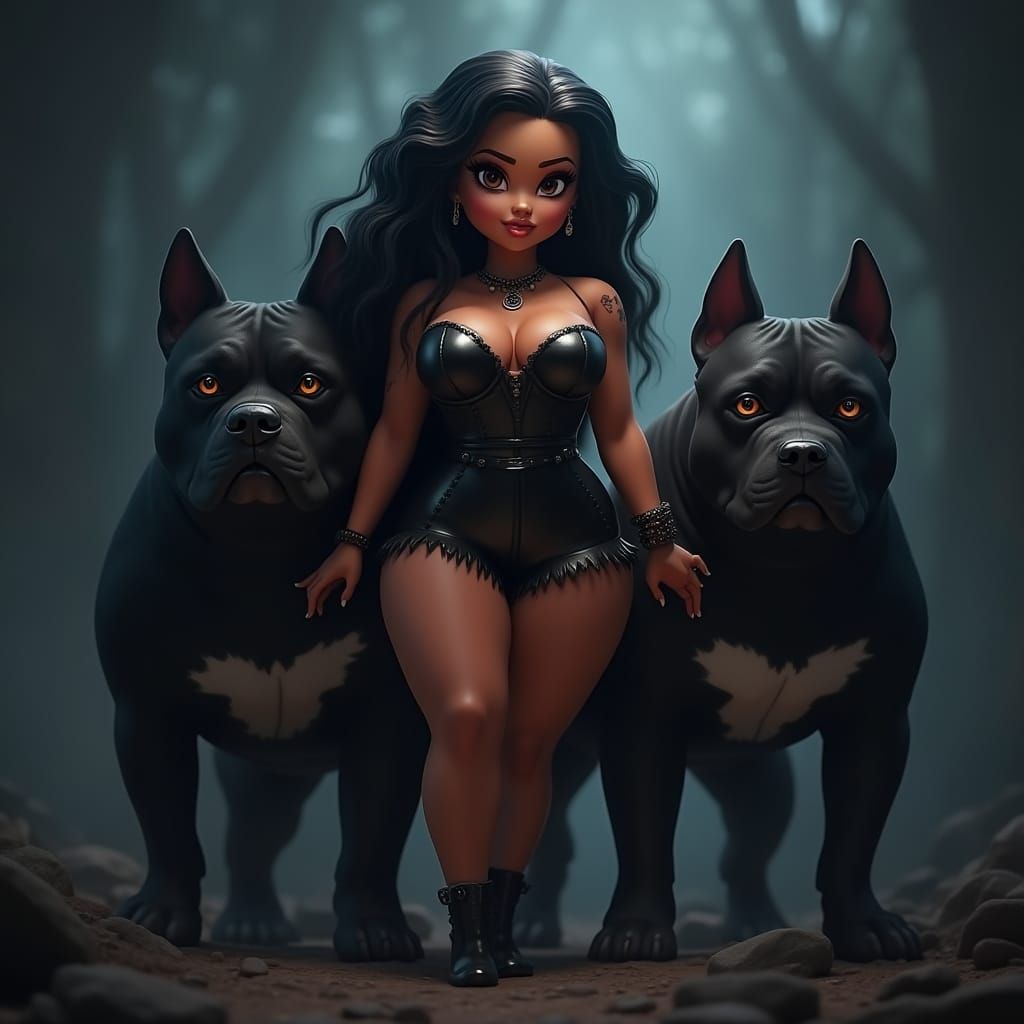 Confident Curvy Goddess Surrounded by Majestic Black Hounds ...