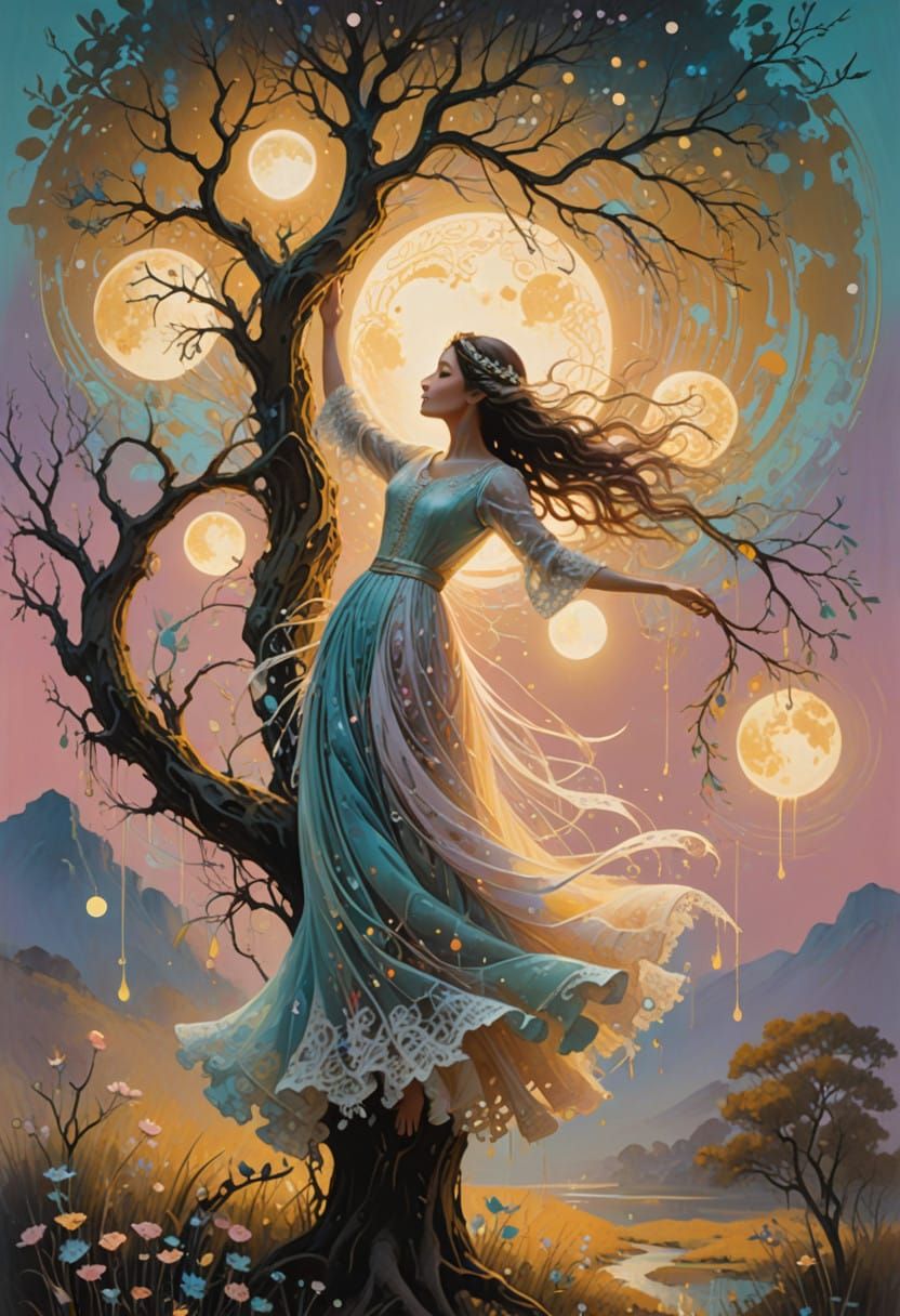 ethereal moonlight filtering through the branches,  by Agnes...