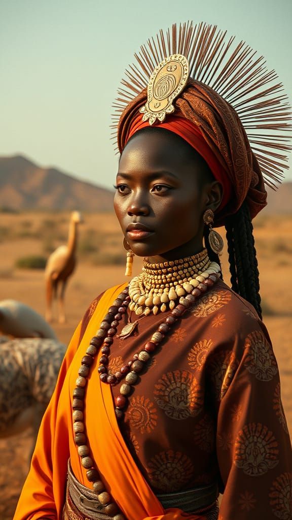 Afrofuturist Geisha in Retro Kenyan Landscape