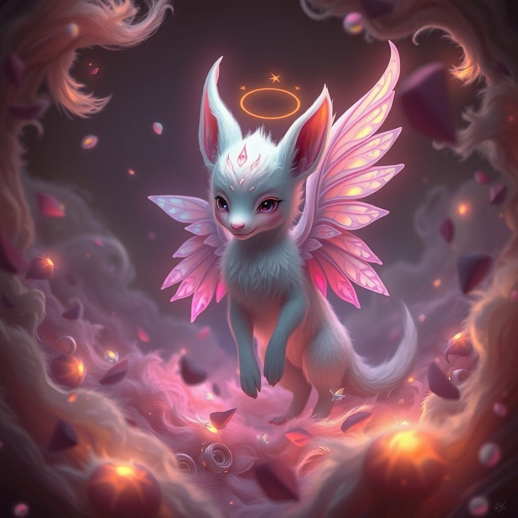 Whimsical Angelic Creature in Dreamlike Environment