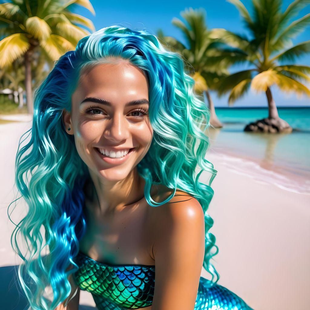 Enchanting Mermaid on Sunlit Beach in Annie Leibovitz Style