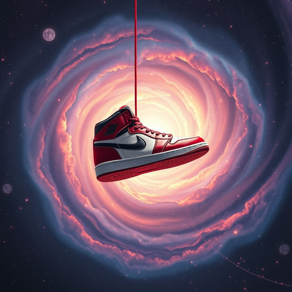 Nike Air Jordans in a Swirling Galaxy Backdrop