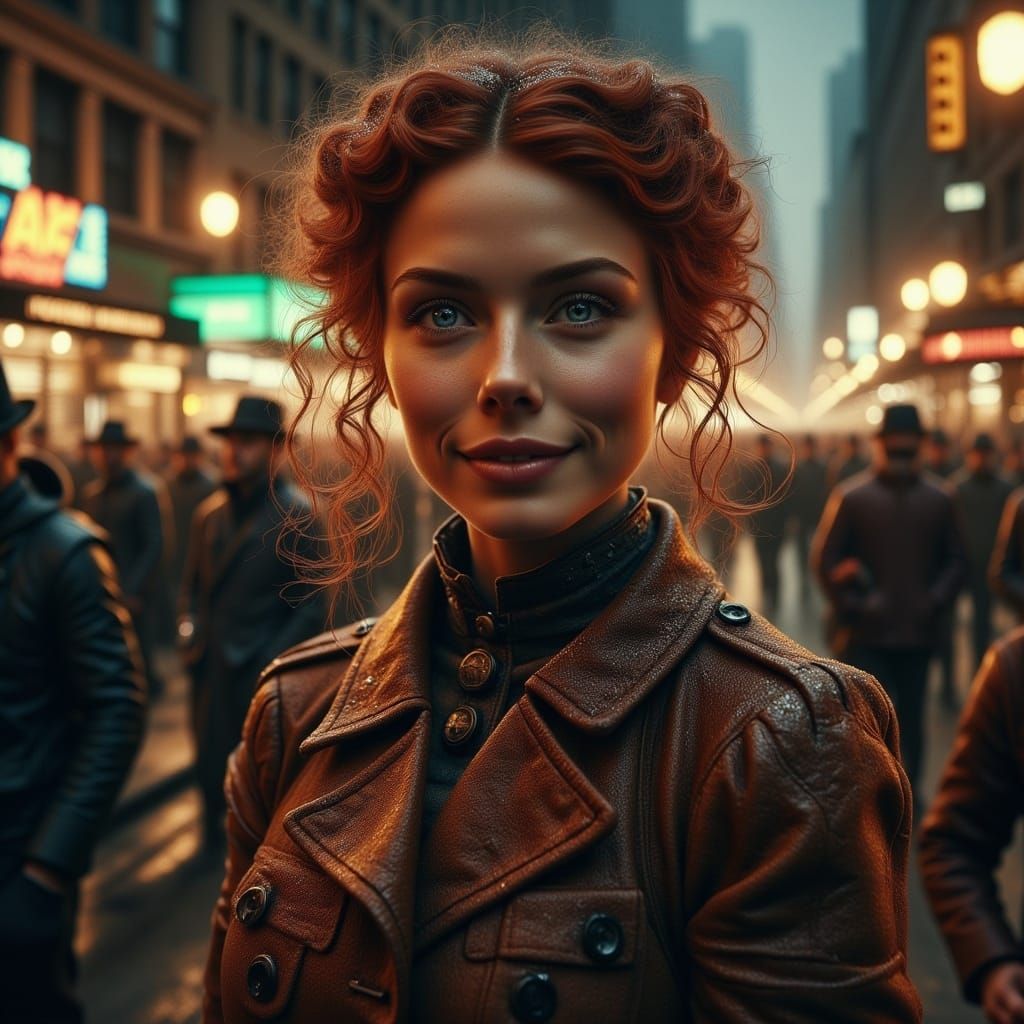 Superrealistic 19th Century Manhattanite Strolling Down Broa...