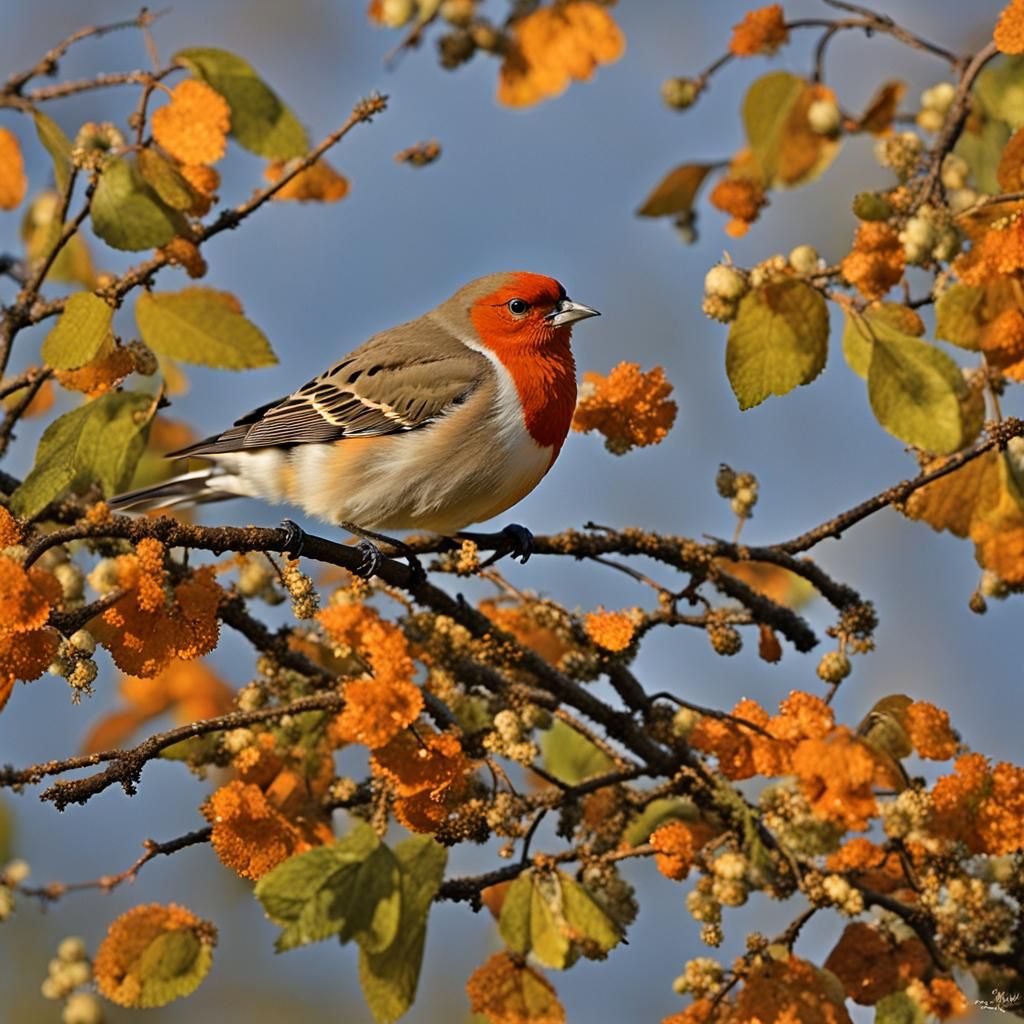 Autumnal Sunset Scene with Birds in Flight