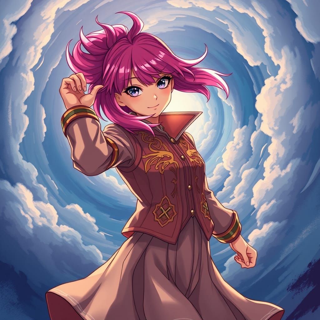 Heroic Pink-Haired Woman in Anime Style Vortex