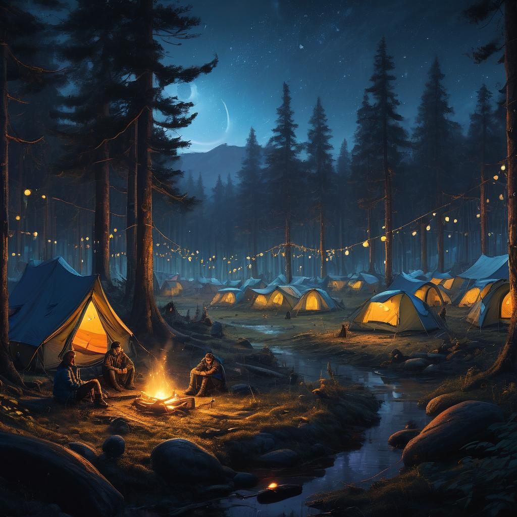 Enchanting Forest Camp Under Starry Sky