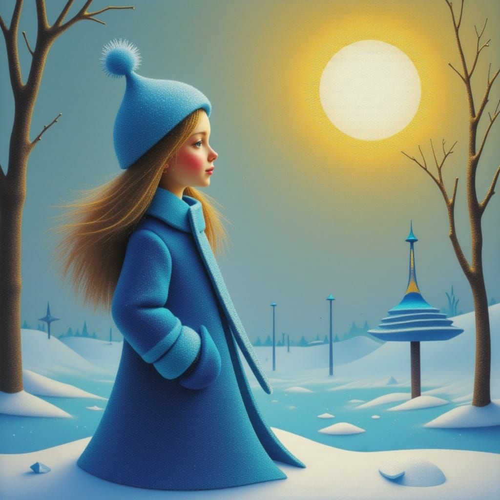 Snegurochka Adoring the Sun in Children's Book Style