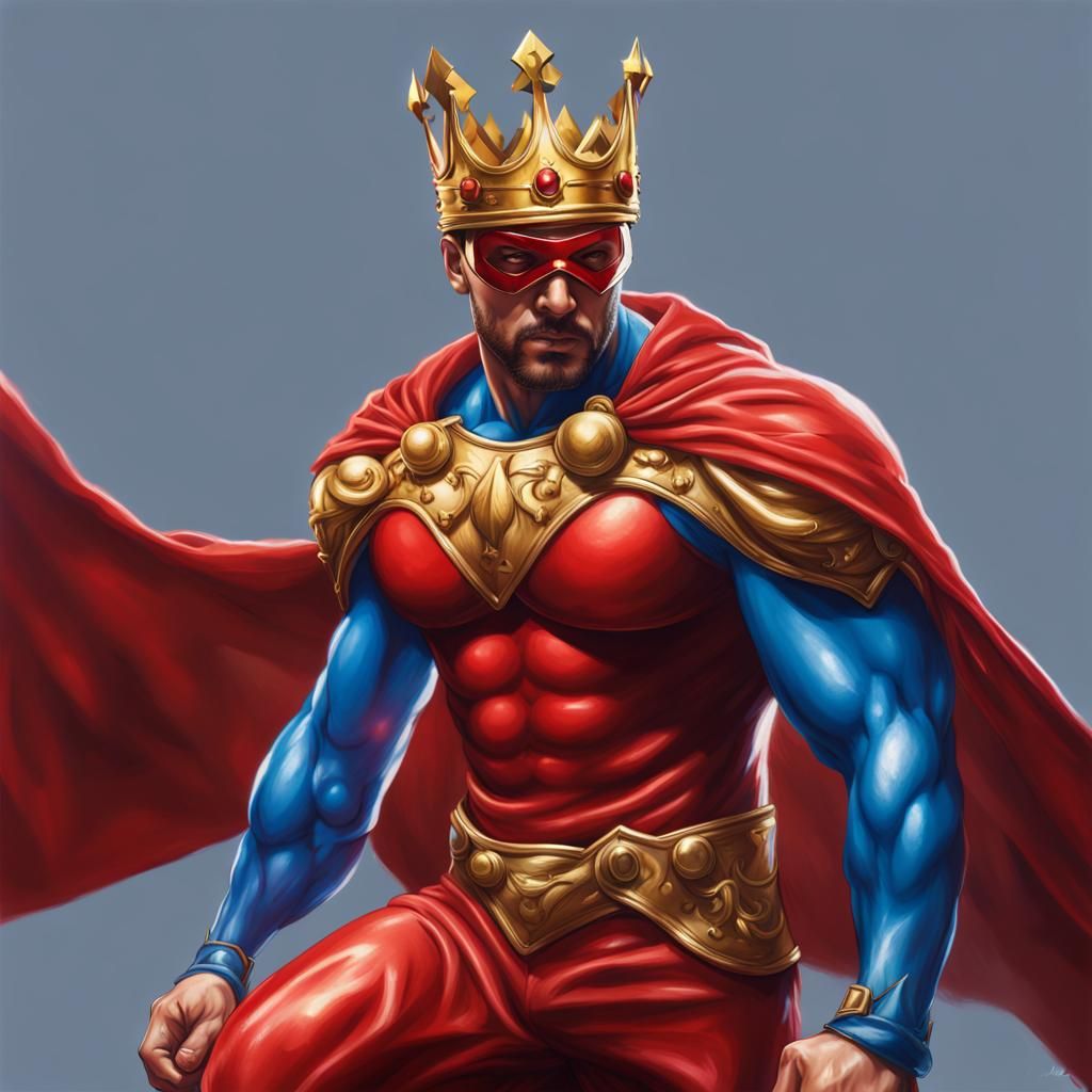 Muscular Superhero in Red and Gold Outfit