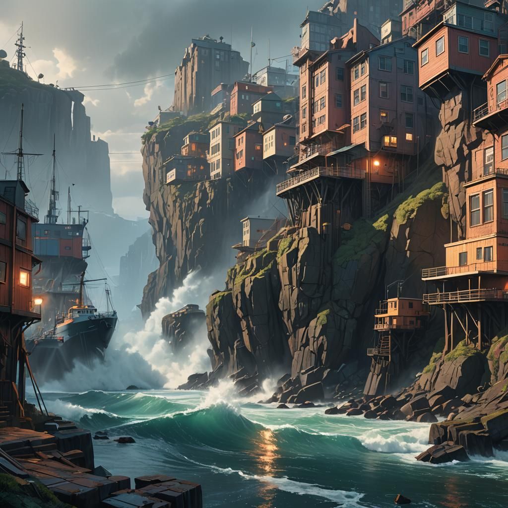 Spectacular Waterfall Plunges into Bustling Harbor