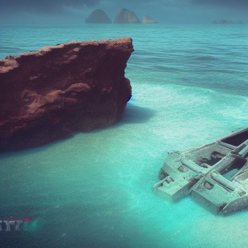 Isolated Shipwreck on Alien Planet Beach
