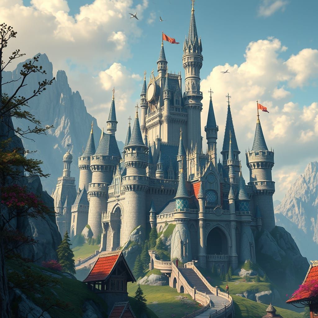 Majestic Canine Castle in Whimsical Fantasy Landscape