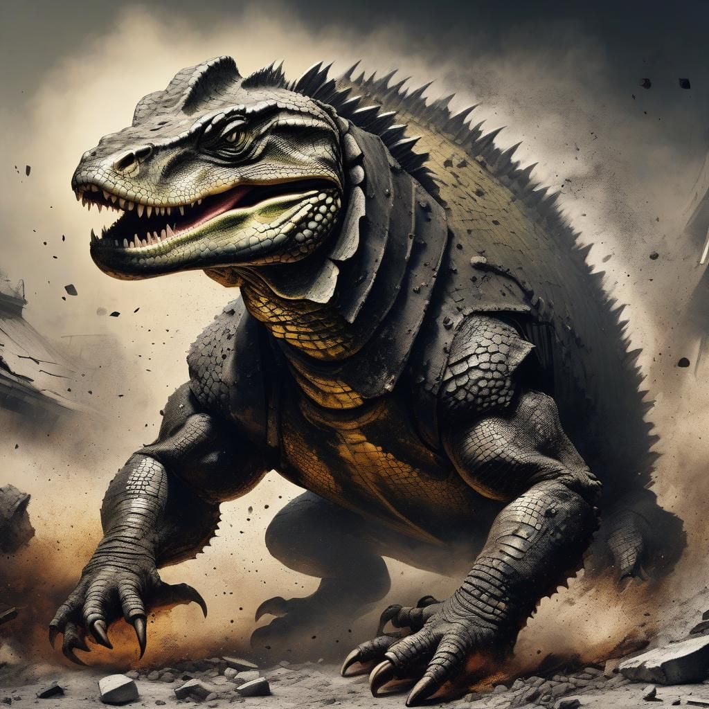 Realistic Reptile Rampage in a Retro Art Style