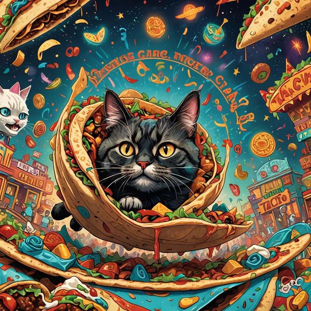 Giant Taco Cat Illustration in Vibrant Colors