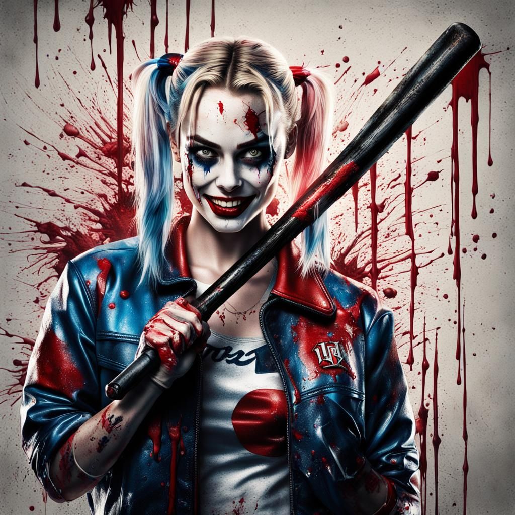 Harley Quinn with Bloody Bat in Padded Room