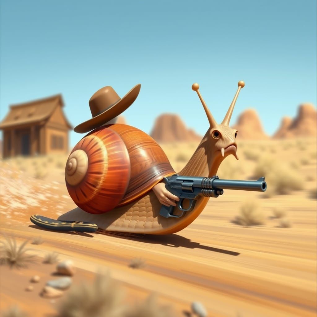 Gunslinging Snail Rides into Sunset
