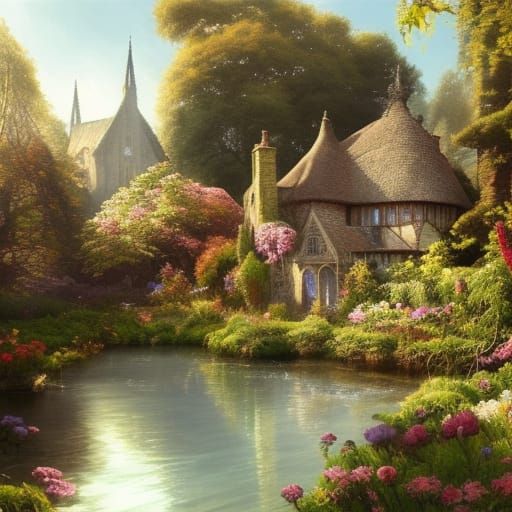 Victorian Lakeside Village with Gothic Architecture