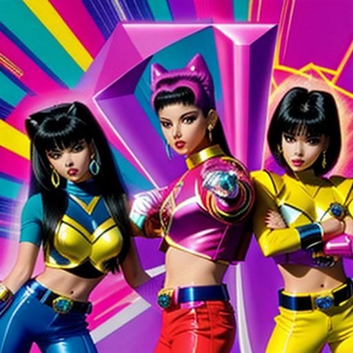 Retro Colorful Power Rangers in 90s Aesthetic