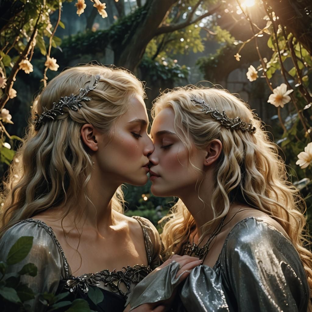 Life and Death's Tender Kiss in Moonlit Garden