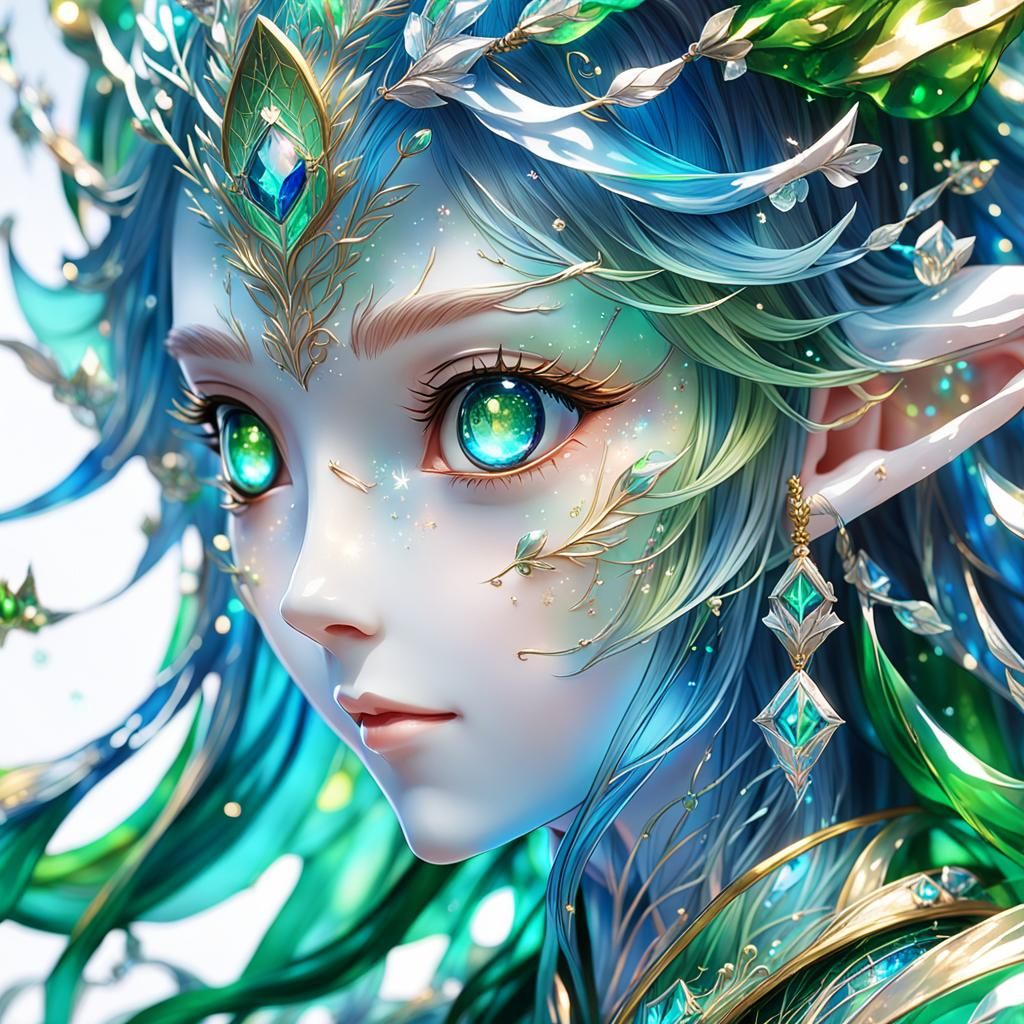 Ethereal Glass Sculpture Anime Art of Elven Lady