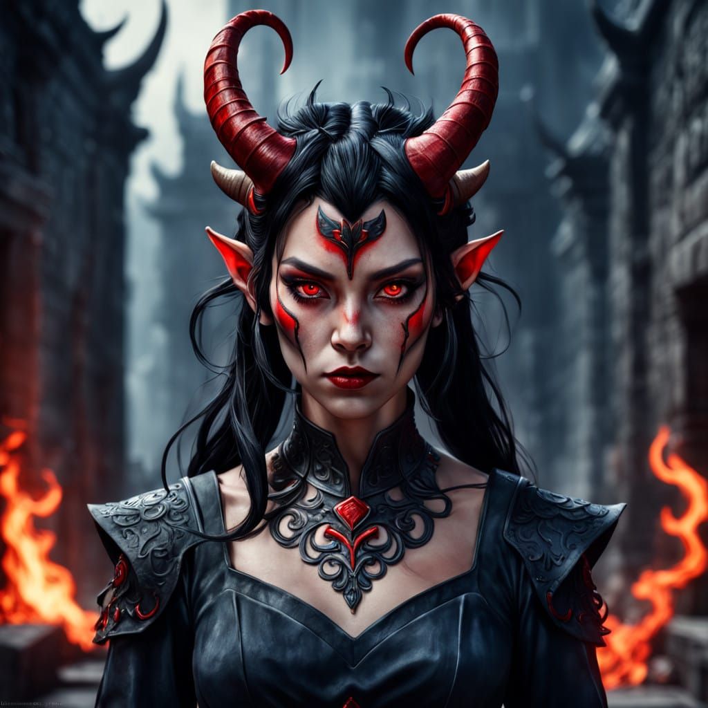 Ethereal Tiefling Goddess in Dramatic Lighting
