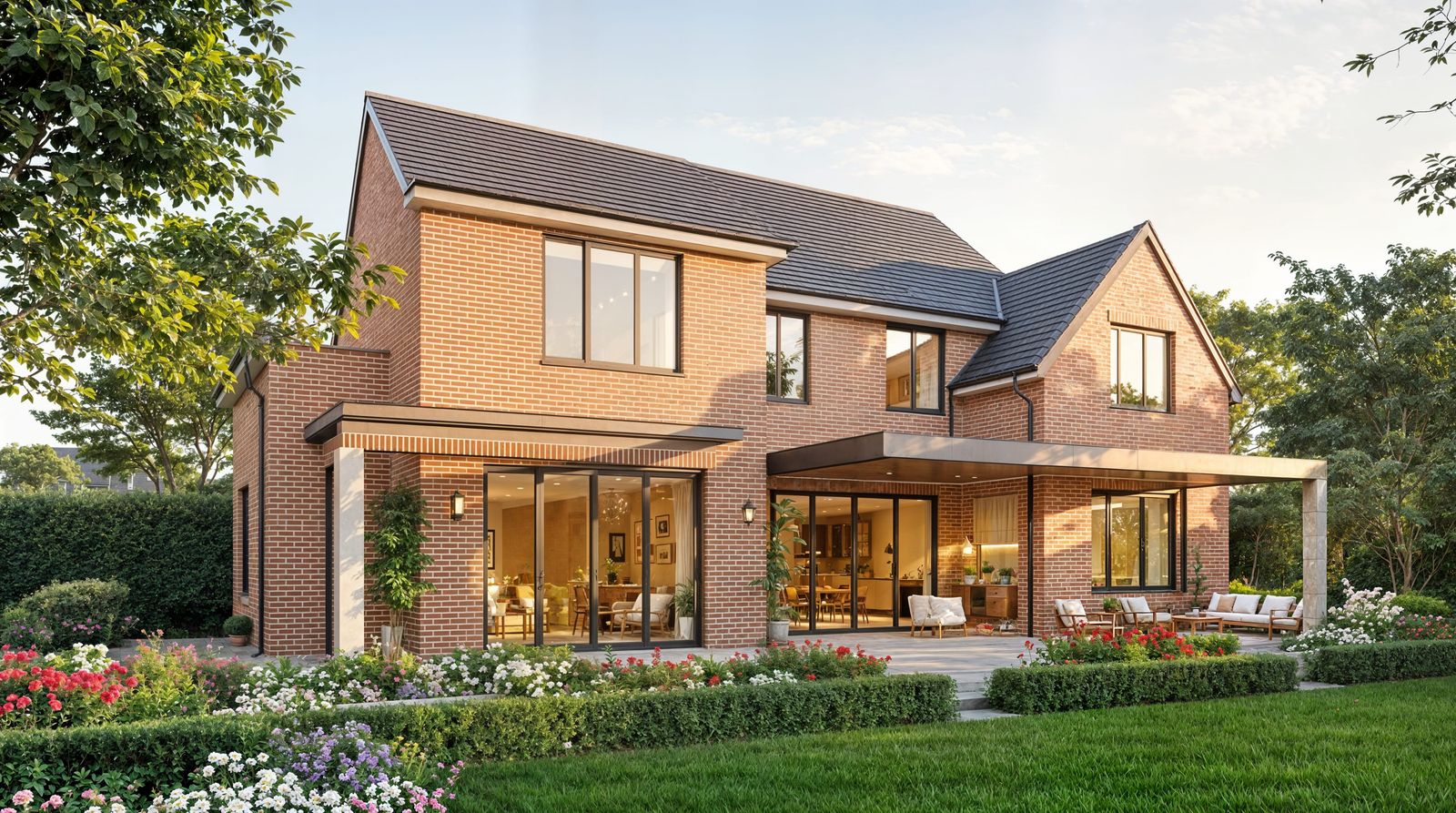 Modern Brick Garden House with Stylish Facade and Lush Garde...