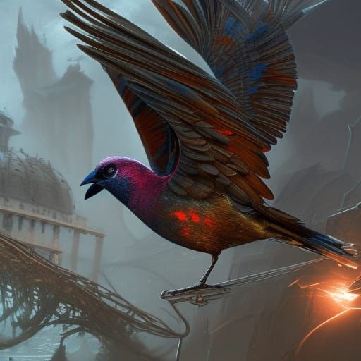 Fantastical Metal Bird Concept Art