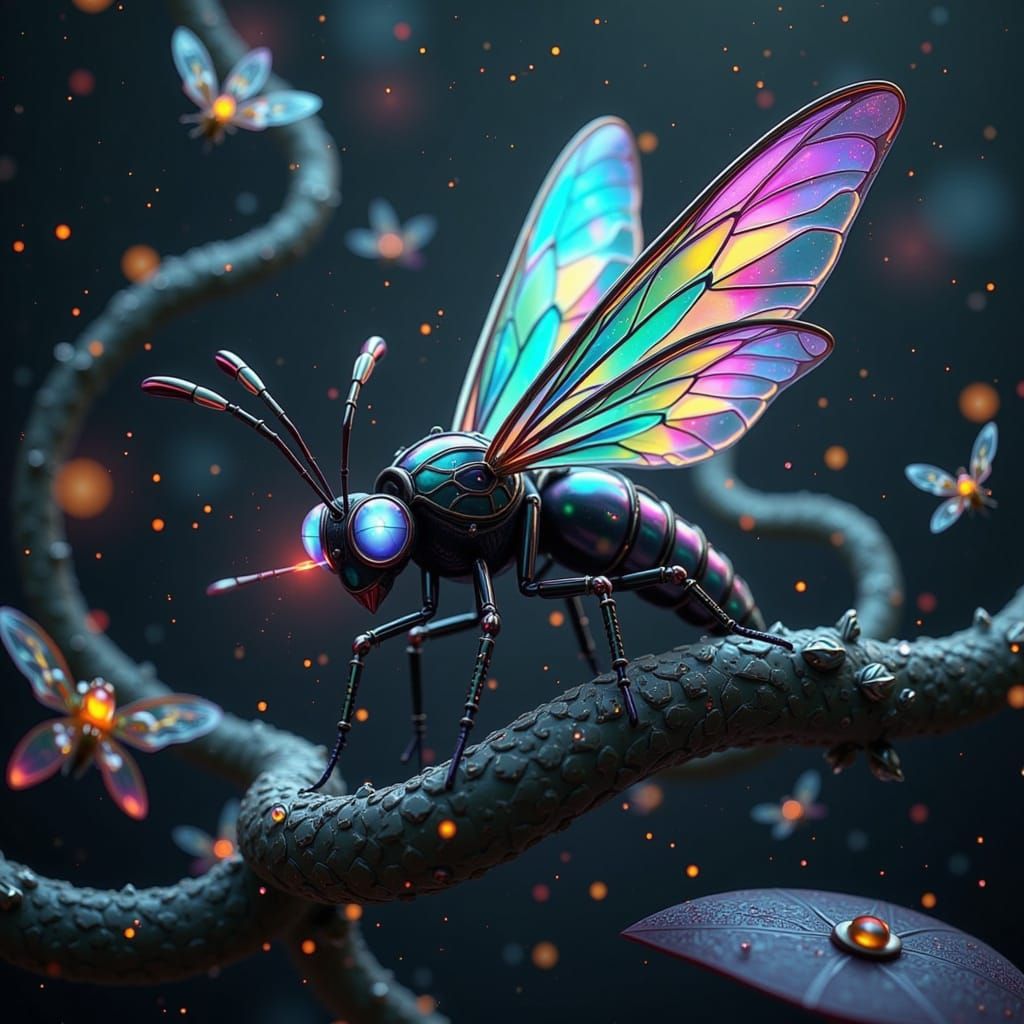 Cyberpunk Poisonfly with Iridescent Wings and Deadly Stinger
