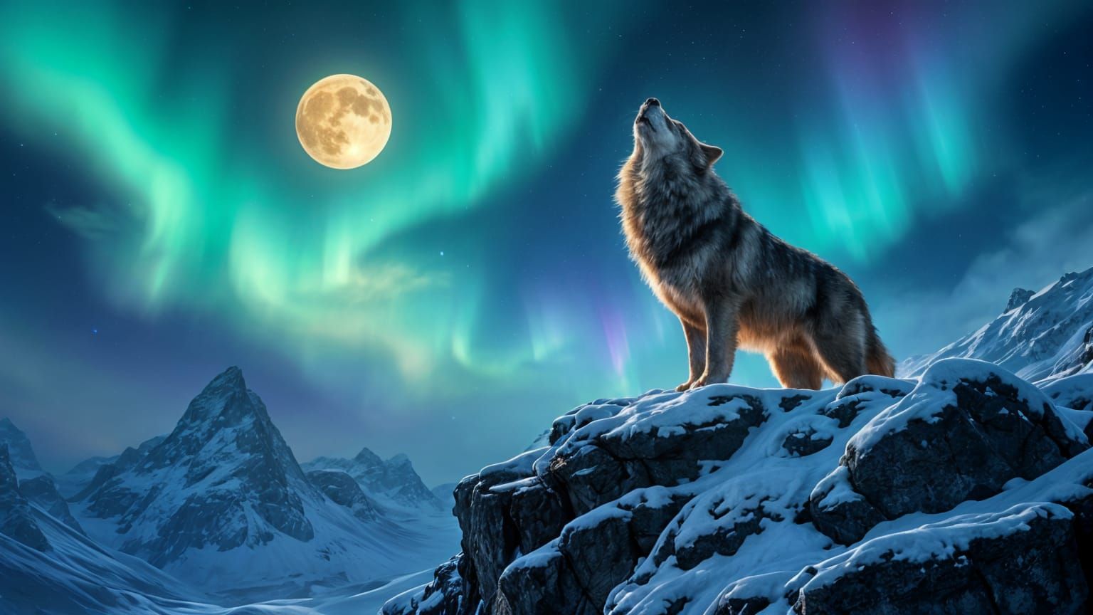 Winter Wolf Amidst Aurora Borealis