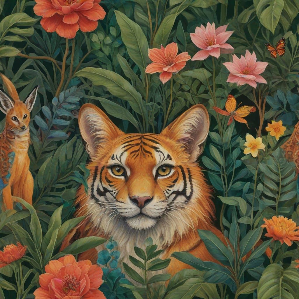 Exotic Tropical Wildlife Scene in Vibrant Colors